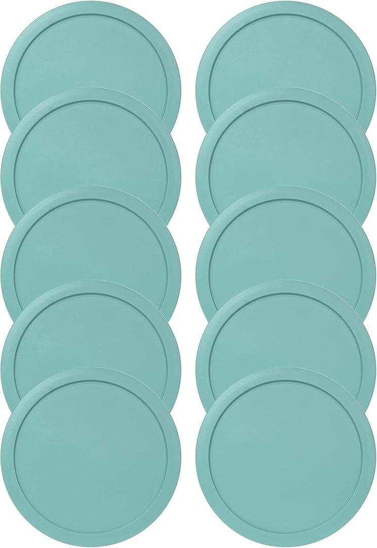Replacement Lids fits Pyrex 6 & 7-Cup Glass Food Storage Container Bowls, 7.5-Inch Plastic Round Lids Covers for Pyrex 7402-PC, Airtight & Leakproof (10-Pack, Turquoise)