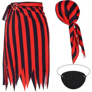 Phnydreg Pirate Costume for Women - Renaissance Outfit With Striped Skirt, Headscarf, Hat, and Eye Patch