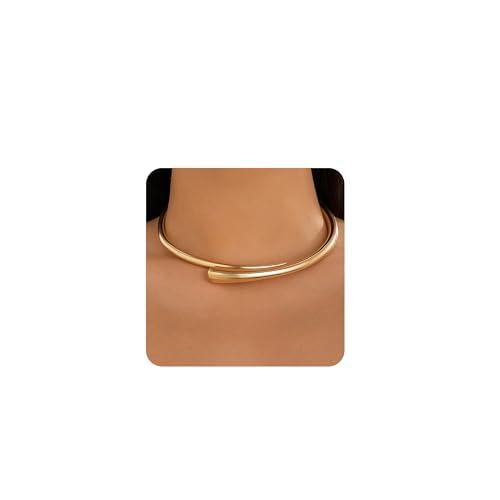 HUAYUNFANG Gold Chunky Choker Collar Necklace For Women Gold Statement Necklaces Geometric Teardrop Choker Necklace Hinged Open Necklaces Jewelry