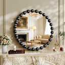 Round Vanity Mirror with Beaded Frame, 24 Inch Circle Wall Mirror for Bedroom Dresser, Entryway, Bathroom, Living Room, Decorative Hanging Wall Mirror, Black