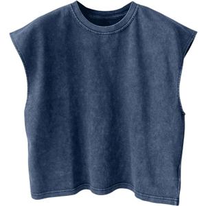RoseSeek Men's Summer Washed Tank Tops Sleeveless Shirts Crewneck Cap Sleeve Crop Top Vintage Muscle T Shirts (Blue, S)