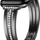 KOREDA Slim Gold Band Compatible for Apple Watch Band 38mm 40mm 41mm 42mm 44mm 45mm 46mm 49mm Series 11 10 9 8 7 SE Ultra Women, Thin Metal Dressy Jewelry Bracelet with Bling Diamond for iWatch Series 6/5/4/3/2/1 (Black)