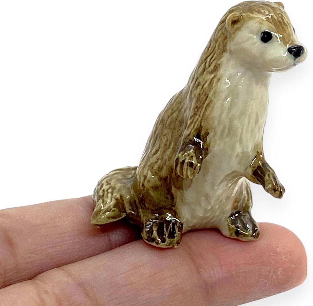 WitnyStore 1" Standing Eurasian River Otter Ceramic Figurine for Terrarium Decoration Collectible Statue for Adult Collectors Handcrafted Porcelain Ornament Sculpture Home Room Tabletop Decor