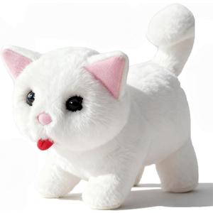 My Realistic Cat Toy - Interactive Robot Kitten with Meows, Walks & Tail Wagging - Premium Soft Plush Stuffed Animal for Cat Lovers - Bring Endless Joy and Warmth (White)