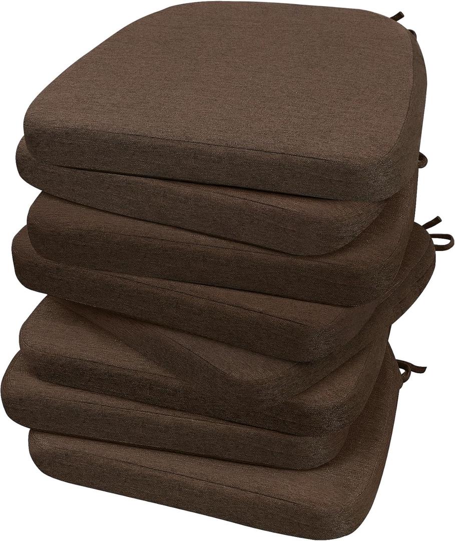 AAAAAcessories D-Shaped Chair Cushions, 2" Thick Dining Chair Pads with Ties and Removable, Machine-Washable Cover, 17" x 16", Set of 8, Brown