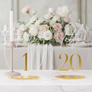 Wedding Table Number 1-20 with Stand,Gold Arched Acrylic Sign with Holder for Wedding Reception,Centerpiece,Anniversary