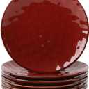 vicrays Ceramic Dinner Plates Set, 10.5 Inch, Set of 6, Round, Microwave, Oven, Dishwasher Safe, Porcelain Fluted Suitable for Steak, Pasta, Pizza, Home, Party, Restaurant (Cherry Red)