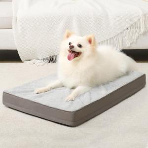KSIIA Orthopedic Dog Bed, Deluxe Plush Waterproof, 29 x 18 Inch, Gray, 3-Inch Thick High-Density Egg Crate Foam, Removable Cover, Machine Washable (Grey)