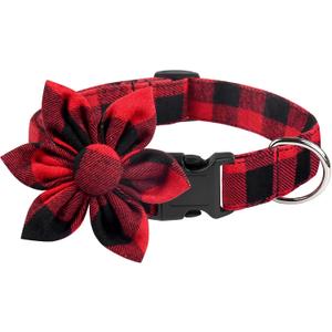 Malier Christmas Dog Collar with Bow tie, Classic Buffalo Plaid Dog Collar with Buckle Adjustable Collar for Small Medium Large Dogs Puppy (M, Red & Black Plaid)