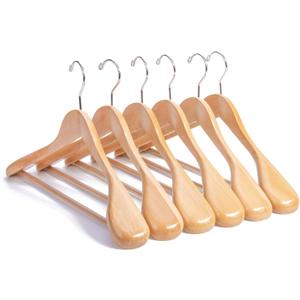 Nature Smile Wooden Suit Coat Hangers 16 inch Wood Jacket Outerwear Shirt Hangers Anti Slip Bar with Screw 6 Pack (Natural)