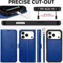 TUCCH 2-in-1 Detachable Wallet Case for iPhone 17 Pro (6.3-inch) 2025, RFID Blocking 4 Card Slot | Wireless Charging | Wrist Strap | Kickstand | Magnetic | PU Leather | Protective Cover | Klein Blue