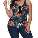 LALAGEN Womens 2025 Plus Size Tankini Swimsuits Rash Guard Capris Athletic Two Piece Swimwear Bathing Suits Print Blue 4X
