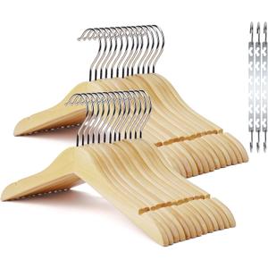 Kids Wooden Hangers 18 Pack,Baby Clothes Hanger with Smooth Finish Natural,Baby Wood Hangers with Non Slip Notches and Anti-Rust 360-degree Swivel Hook,Durable and Strong Wood for Closet