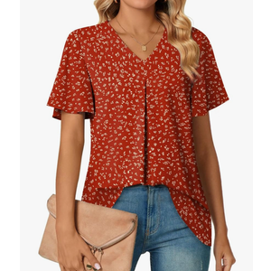 Anyally Womens Summer Dressy Chiffon Blouses V Neck 2025 Short Sleeve Tunic Tops for Leggings Casual T-Shirts 2XL