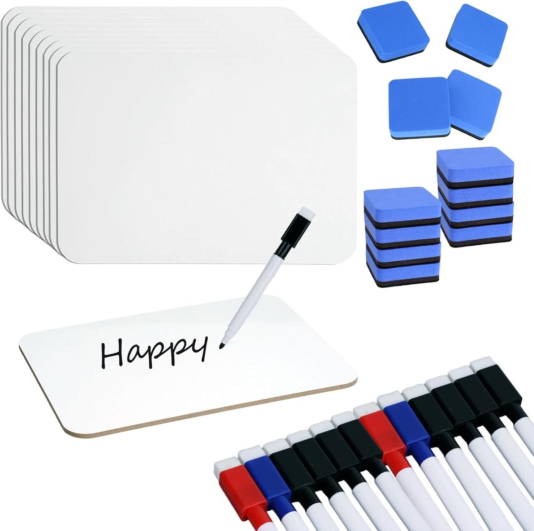 12 Sets Dry Erase Board 5'' x 7'' Mini White Boards Small Whiteboard with Whiteboard Eraser and Marker Pens for Student Classroom Must Haves Office Supplies