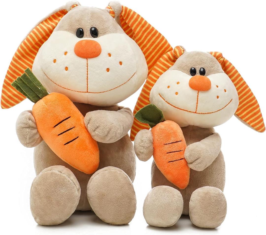 Easter Plush Bunny Set - 2 Pieces (14" & 11") Adorable Easter Bunny Stuffed Animals with Carrot, Irresistible Cuddly Plush Toys for Girls & Boys, Perfect Easter Basket Stuffers Gifts
