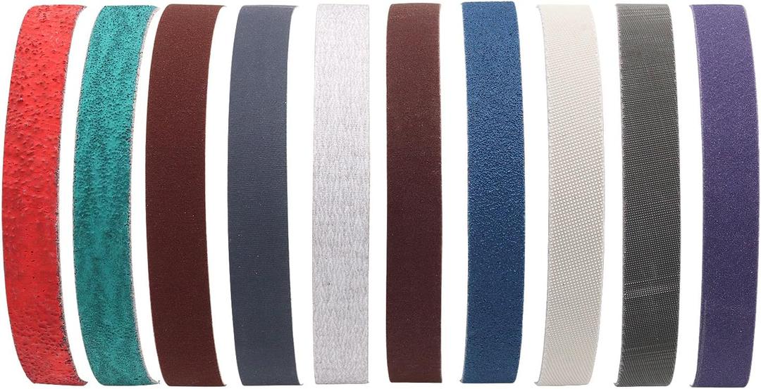 40-Pack 1/2" x 18" Sanding Belts,4 Each of 40/80/120/240/400/600/800/1000/2500/5000 Grits 1/2 x 18 Inch Sander Belts for Air File Belt Sander, Woodworking, Metal Polishing, Derusting (1/2x18 inch, Assortment)