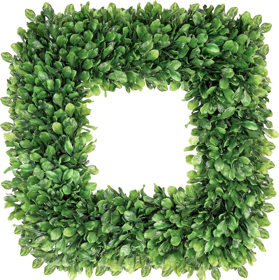 24 Inch Large Boxwood Wreath, Spring Summer Artificial Green Wreaths for Front Door Farmhous Wedding Window Hanging Wall All Year Round Indoor & Outdoor St Patrick's Day Decor