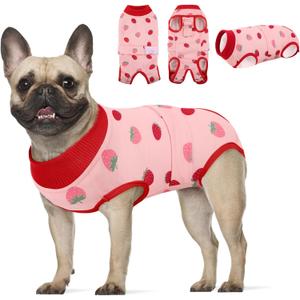 KOESON Recovery Suit for Dogs, Female Male Pet Surgery Onesie Post Spay Neuter, Professional Dog Abdominal Recovery Shirt with Pee Hole, Soft Surgical Bodysuit Anti-Licking, Strawberry Size M