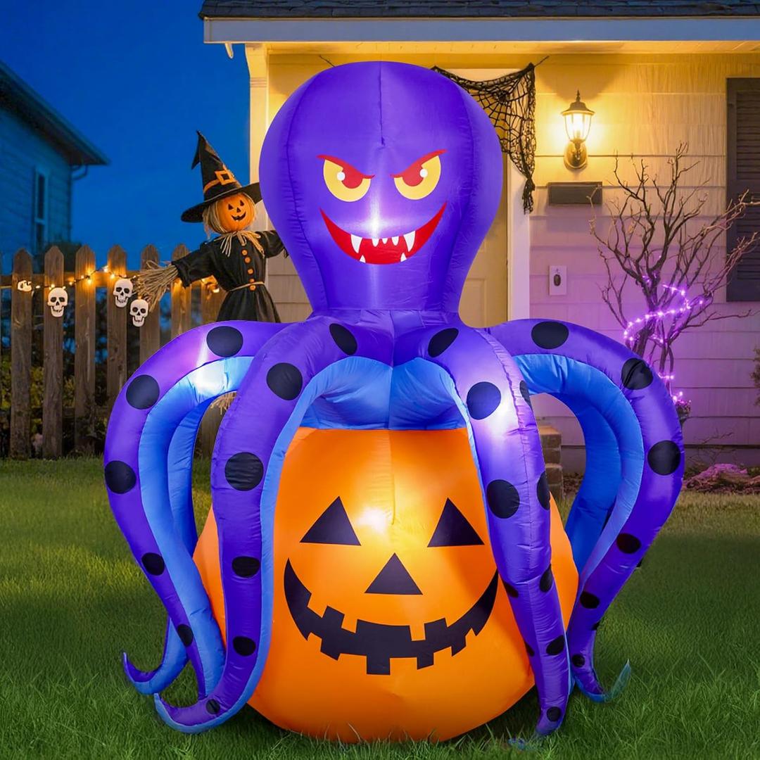 Garma 6.2 FT Halloween Inflatables Decorations Outdoor - Octopus Pumpkin Blow Ups Yard Decoration with Built-in LEDs for Halloween Party Outdoor & Indoor Yard Garden Lawn Decor