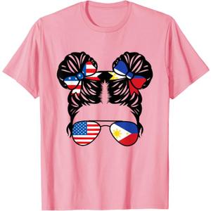 Half American Half Filipino Girl USA Philippine Flag Patriot T-Shirt Small (Pink)