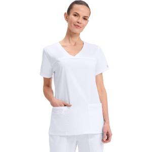 CHEROKEE Women's Workwear Core Stretch V-Neck Scrubs Shirt, White, Small