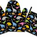 Colorful Dinosaur Oven Mitts and Pot Holders Sets Cute Animal Cartoon Heat Resistant 3pcs for Cooking Baking BBQ