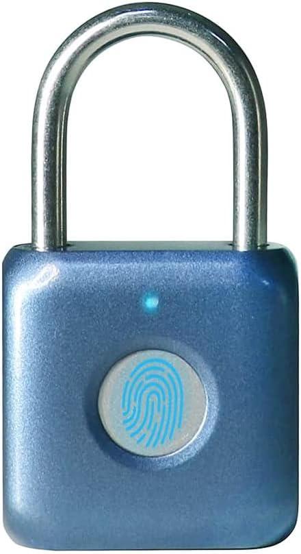 eLinkSmart Fingerprint Padlock - Blue Metal Keyless Combination Lock for Gym Locker School Locker Backpack Suitcase Luggage