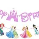 Princess Birthday Party Decorations, Cute Pink Glitter Happy Birthday Banner and Princess Banners for Girls, Party Decorations (Pink)