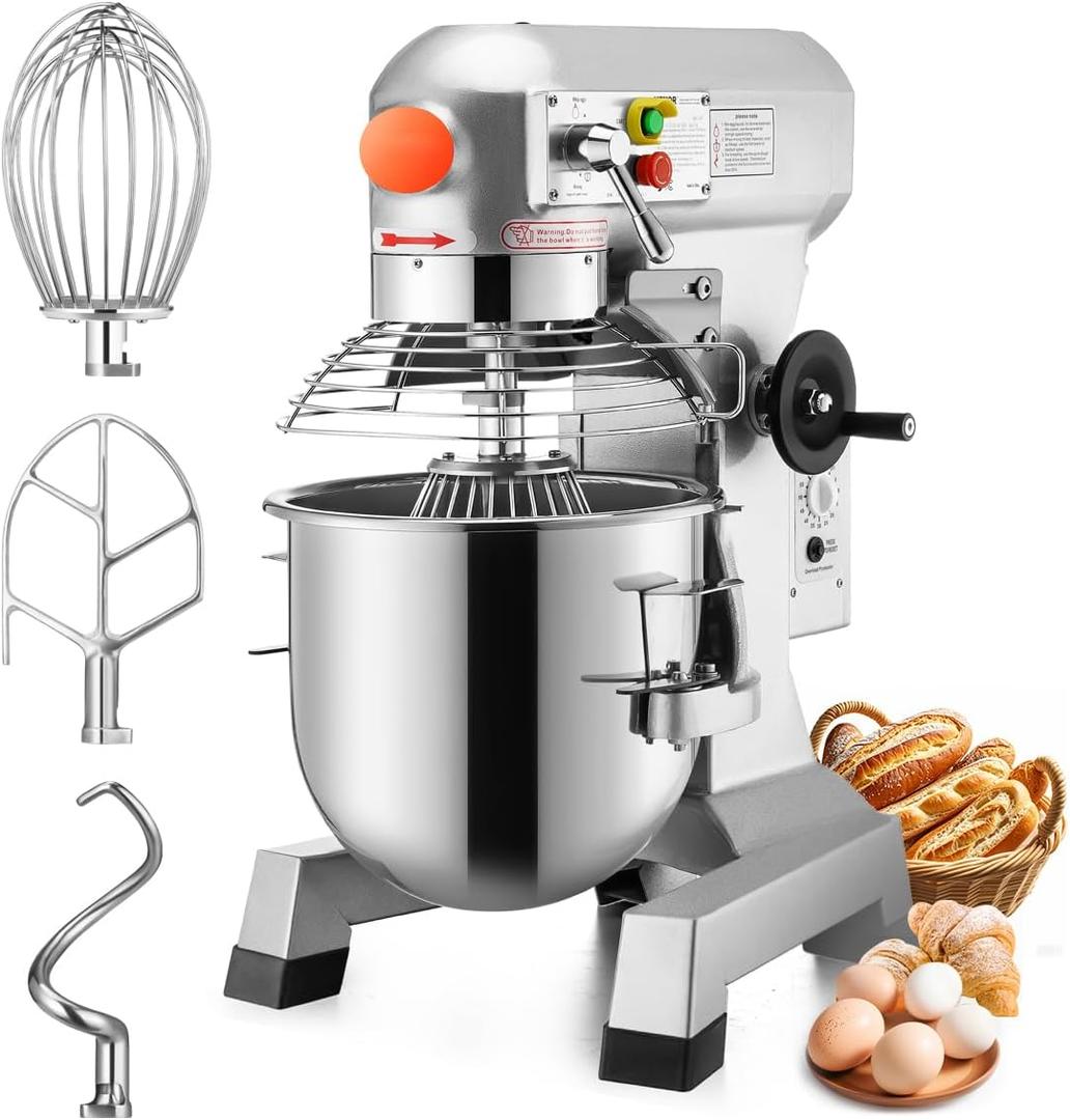Happybuy 15Qt Commercial Food Mixer with Timing Function Commercial Mixer 600W Stainless Steel Bowl Heavy Duty Electric Food Mixer Commercial with 3 Speeds Adjustable, Perfect for Bakery Pizzeria