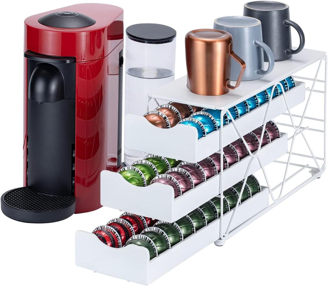 FlagShip for Nespresso Pod Holder Drawer 3 Tier Coffee Capsule Holder for Nespresso Vertuo Pod with Elegant White(60 Pods Capacity)