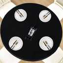 LUSHVIDA Round Waterproof Table Cover Elastic Vinyl Fitted Tablecloth Elastic Edged Plastic Table Cloth (Black, Best for Up to 36"-44" Round)