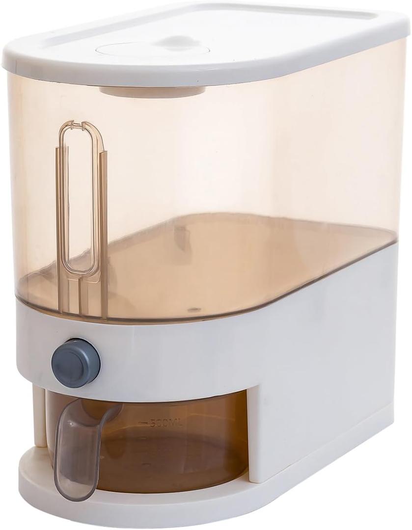 Gagee 11Lbs Rice Dispenser, Large Grain Container Storage with Lid Measuring Cylinder Moisture Proof Household Cereal Dispenser Bucket for Kitchen Soybean Corn,Clear