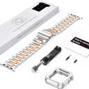 TISIMO Compatible with Apple Watch Band 45mm 44mm 42mm 41mm 40mm 38mm,Stainless Steel Metal iWatch Band with TPU Case for Apple Watch Series 9 8 7 6 5 4 3 2 1 SE SE2 Men and Women