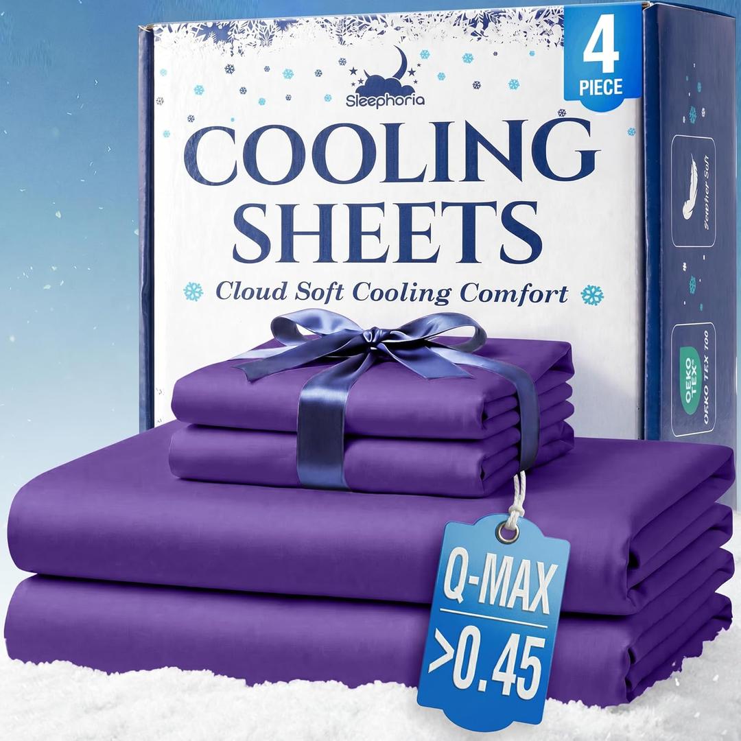 Cooling Sheets - BreezeWeave 4 PC Full Size Cooling Bed Sheets for Hot Sleepers & Deep, Cool Rest - Cloud Soft, Silky Smooth, 16 in Deep Pocket, Ultra Durable (Regal Purple)
