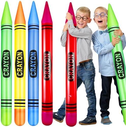 4 Pcs 43.3 Inch Jumbo Inflatable Crayons Balloons Neon Large Blow up Crayons Giant Prop Decorations for Birthday Classroom Party Decor Back to School Decorations(Green, Yellow, Blue, Red)