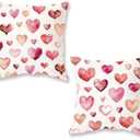 ONWAY Valentine's Day Throw Pillow Covers 18x18 Set of 2 Pink Heart Decorative Cushion Cases for Couch Sofa Bed Romantic Holiday Home Decor