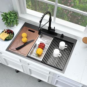 Black Kitchen Sink Drop In-Bokaiya 33x19 Drop In Single Bowl Kitchen Sink 16 Gauge Black Stainless Steel Top Mount Workstation 10 Inch Deep Kitchen Basin for Home