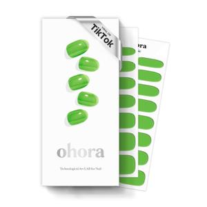 ohora Semi Cured Gel Nail Strips (N Tint Tree) - Green, Tint, Works with Any UV/LED Nail Lamps, Salon-Quality, Long Lasting, Easy to Apply & Remove - Includes 2 Prep Pads, Nail File & Wooden Stick
