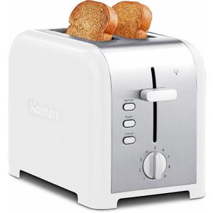Kenmore 2-Slice Toaster, White Stainless Steel, Extra Wide Slots, Bagel and Defrost Functions, 9 Browning Levels, Removable Crumb Tray, for Bread, Toast, English Muffin, Toaster Strudel