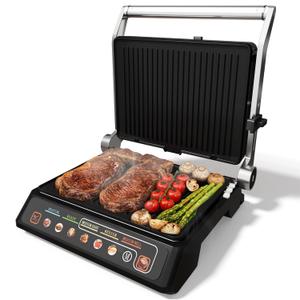 3-in-1 Indoor Grill & Griddle: 180 Flat Opening, Preset Menu, 1600W Electric Panini Press Sandwich Maker with Locking Lid, Removable Non-stick Plates, Easy to Clean, Black