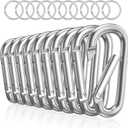 sprookber 3" Aluminum Carabiner D Ring, Caribeener Clips, Spring Snap Hook for Keychain Clip, Set of 10 (Silver)