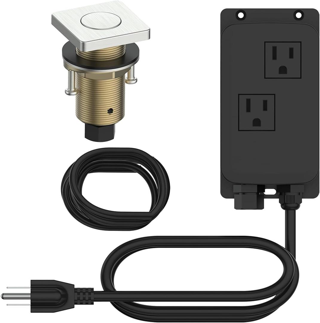 KANARY Square Garbage Disposal Air Switch Kit, Sink Top Air Push Brass Button for Waste Disposer, Safe for Wet Hands Food (Brushed Nickel)