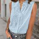 BTFBM Womens Sleeveless Button Down Shirts Ruffle V Neck Casual Hollow Out Eyelet Tops Boho Spring Vacation Blouse 2026 (Blue, L)