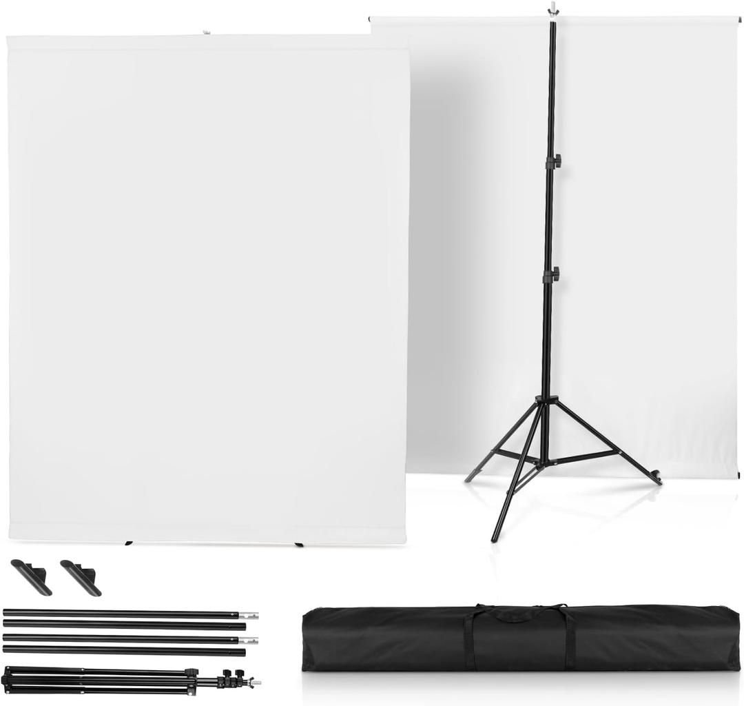 White Screen with StandHeorryn 2x1.5M Whitescreen Chromakey Background with Photography Support Stand Kit for Photoshoot Stream Gaming Photo Video Recording, 1.5x2m