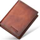 VANNANBA Full Grain Leather Wallet for Men Bifold RFID with Flippable Side Flip 2 ID Window (Yellow Brown)