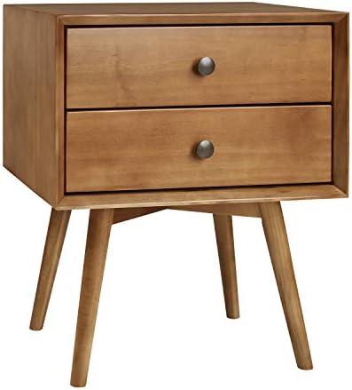 Walker Edison Mid Century Modern Wood Nightstand Side Table Bedroom Storage Drawer Bedside End Table, 2 Drawer, Caramel