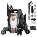 AIVOLT Electric Pressure Washer, Anti-Tipping 4-Wheel Power Washer | Deep Cleaning Power, 5-Nozzle Set, 25FT Hose, Foam Cannon & Spray Gun, UL & CSA Certified for Cars, Patios & Fences, Black & Orange, 01