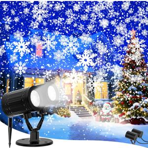 Snowflake Christmas Projector Lights Outdoor, 2025 Upgraded Double Head, 360 Rotating, IP65 Waterproof, Timer Function - Holiday, Party, Christmas Decorations & Gifts for Yard, Garden, Indoor