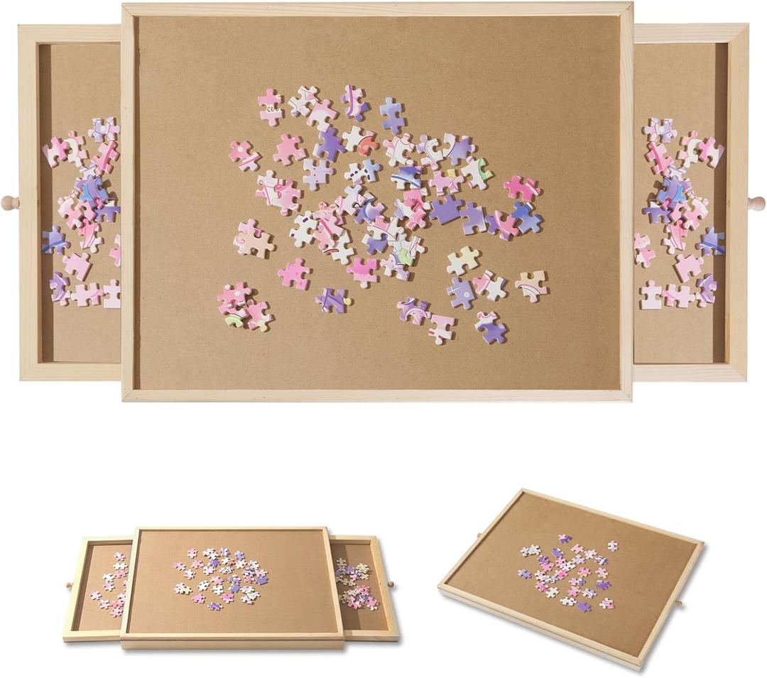 Small Puzzle Board 17.1 X 13.4 Inch Puzzle Table - Suitable for Personal Small Jigsaw Puzzles Table with 2 Storage Drawers,Portable Lightweight Jigsaw Puzzle Board(100-300Pcs)